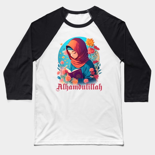 Hijab Girl (Reading Quran) Baseball T-Shirt by Sofiyyah Siyah